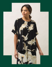One Hundred Stars Stork Print Top, Black (BLACK), large