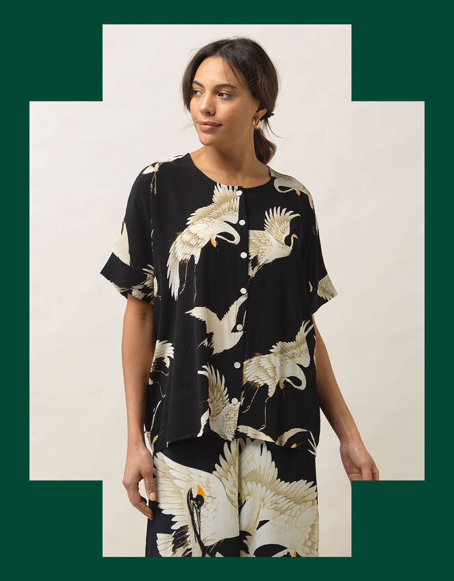 One Hundred Stars Stork Print Top, Black (BLACK), large