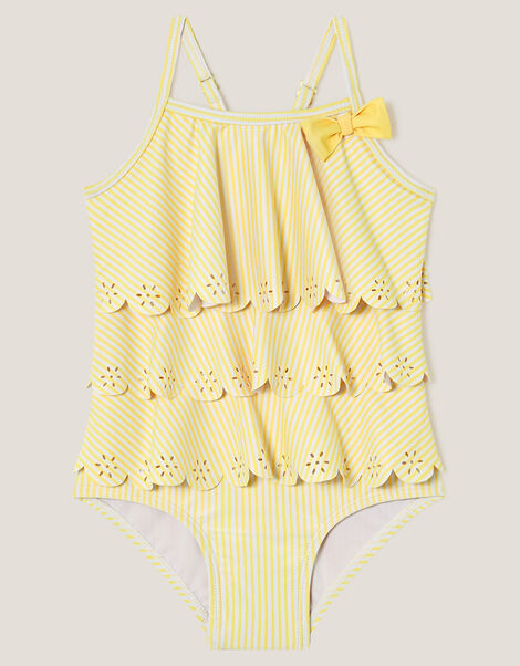 Baby Tiered Frill Stripe Swimsuit, Yellow (YELLOW), large