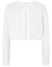 Ivory Pebble Knit Cardigan in Organic Cotton, Ivory (IVORY), large