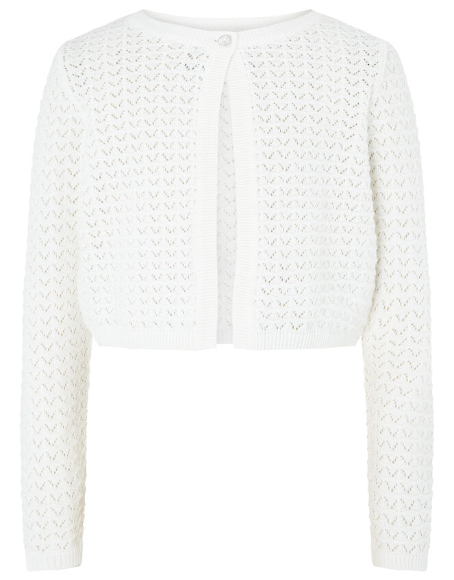 Ivory Pebble Knit Cardigan in Organic Cotton, Ivory (IVORY), large