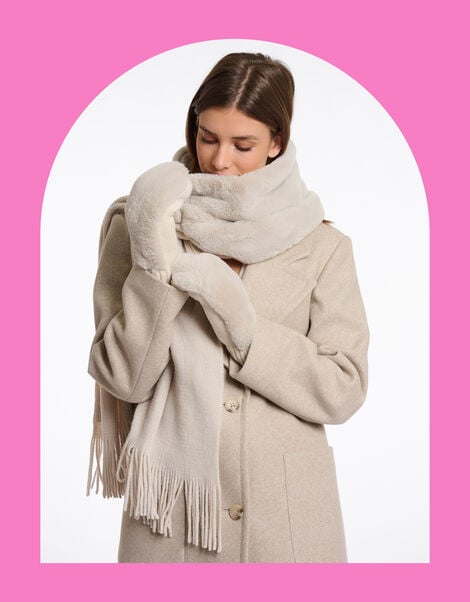 Rino & Pelle Oxo Faux Fur Knitted Mittens, , large