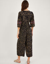 Batik Embroidered Jumpsuit in LENZING™ ECOVERO™, Black (BLACK), large