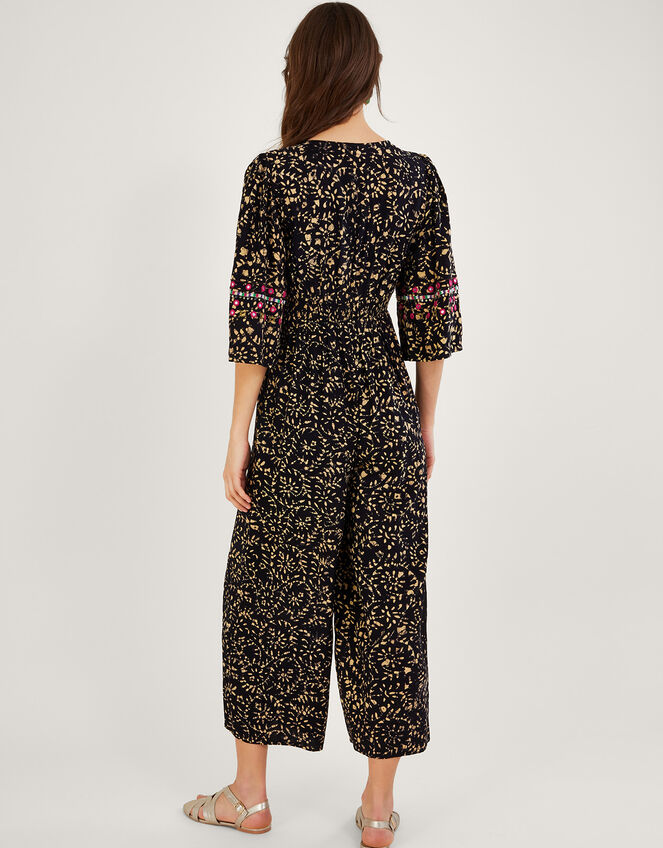 Batik Embroidered Jumpsuit in LENZING™ ECOVERO™, Black (BLACK), large