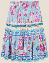 Kitty Floral Shirred Skirt, Blue (BLUE), large