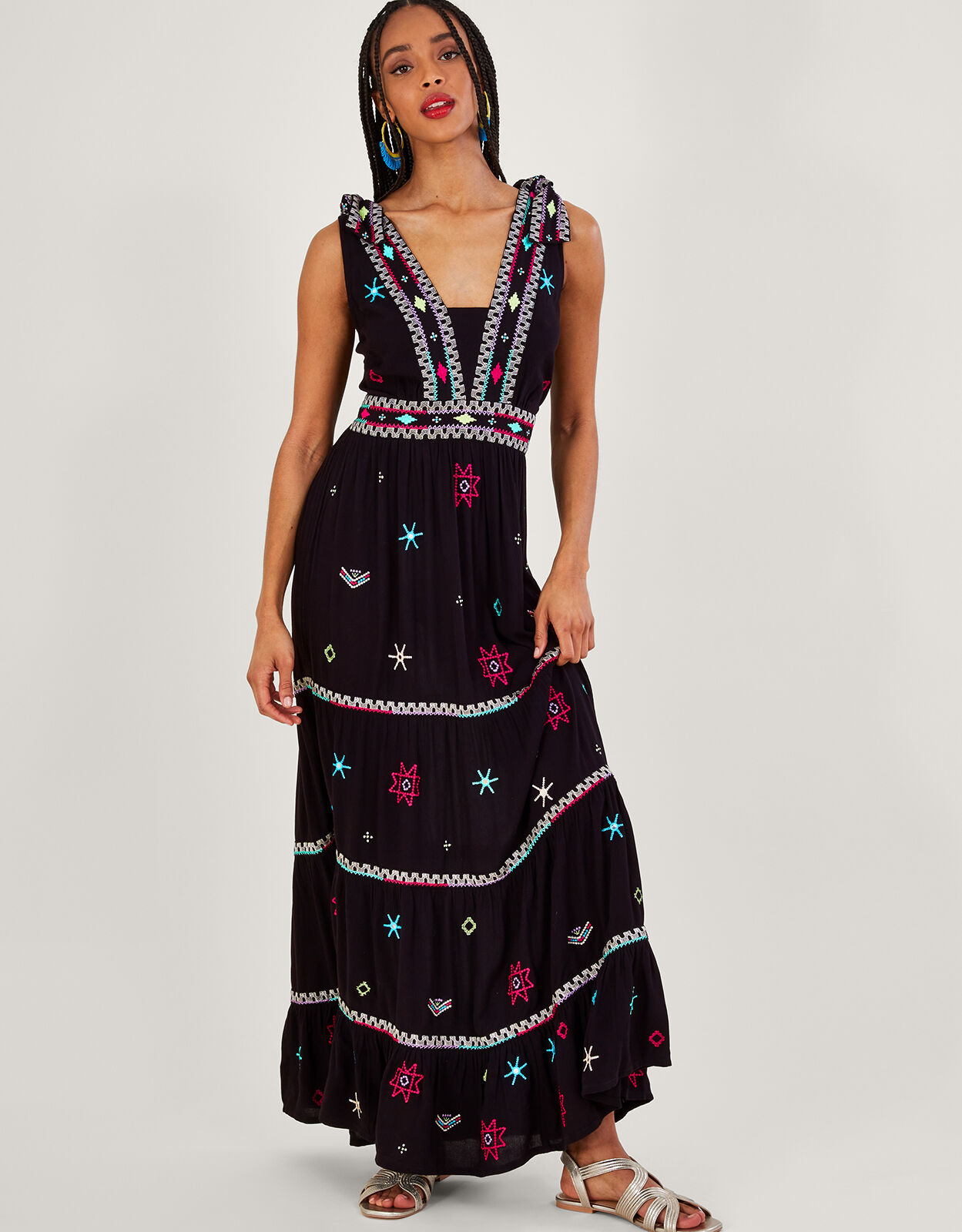 Monsoon black top embroidered dress