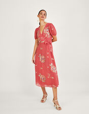 Kira Embellished Wrap Dress in Recycled Polyester, Pink (PINK), large