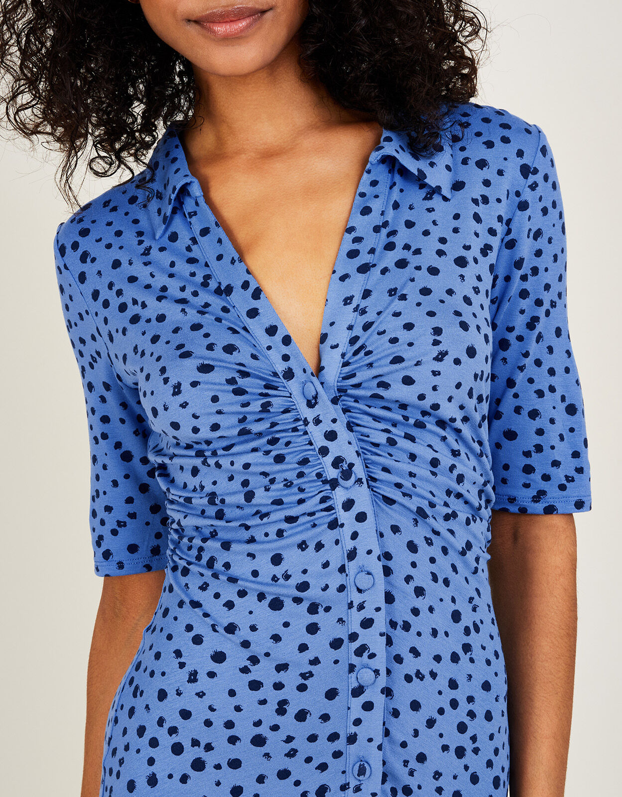 Button Through Jersey Shirt Dress Blue 