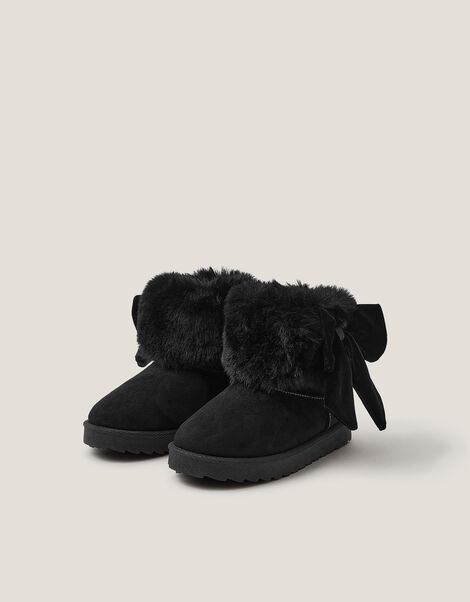 Bow Faux Fur Suedette Ankle Boots, Black (BLACK), large