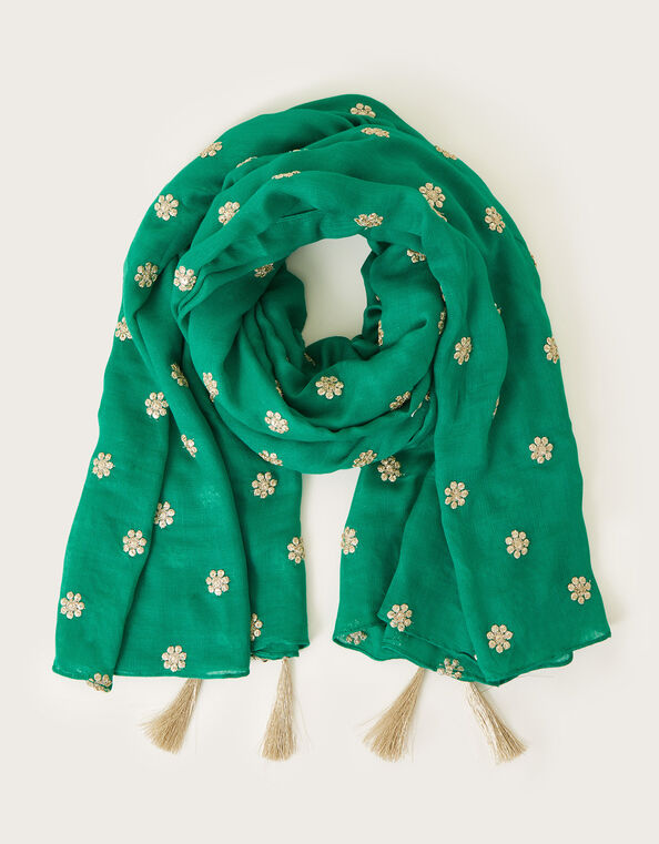 Embroidered Scarf, Green (GREEN), large