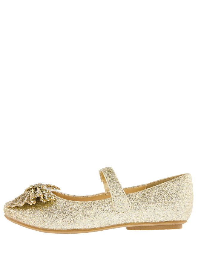 Glitter Bow Ballerina Flats, Gold (GOLD), large