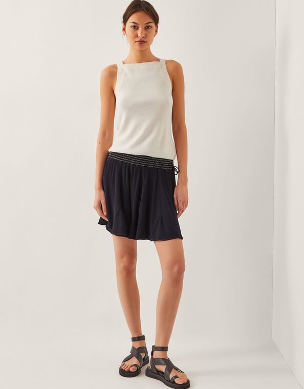 Heidi Metallic Shirred Shorts, Black (BLACK), large