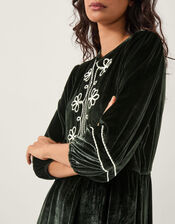 Venus Embroidered Velvet Midi Dress, Black (BLACK), large