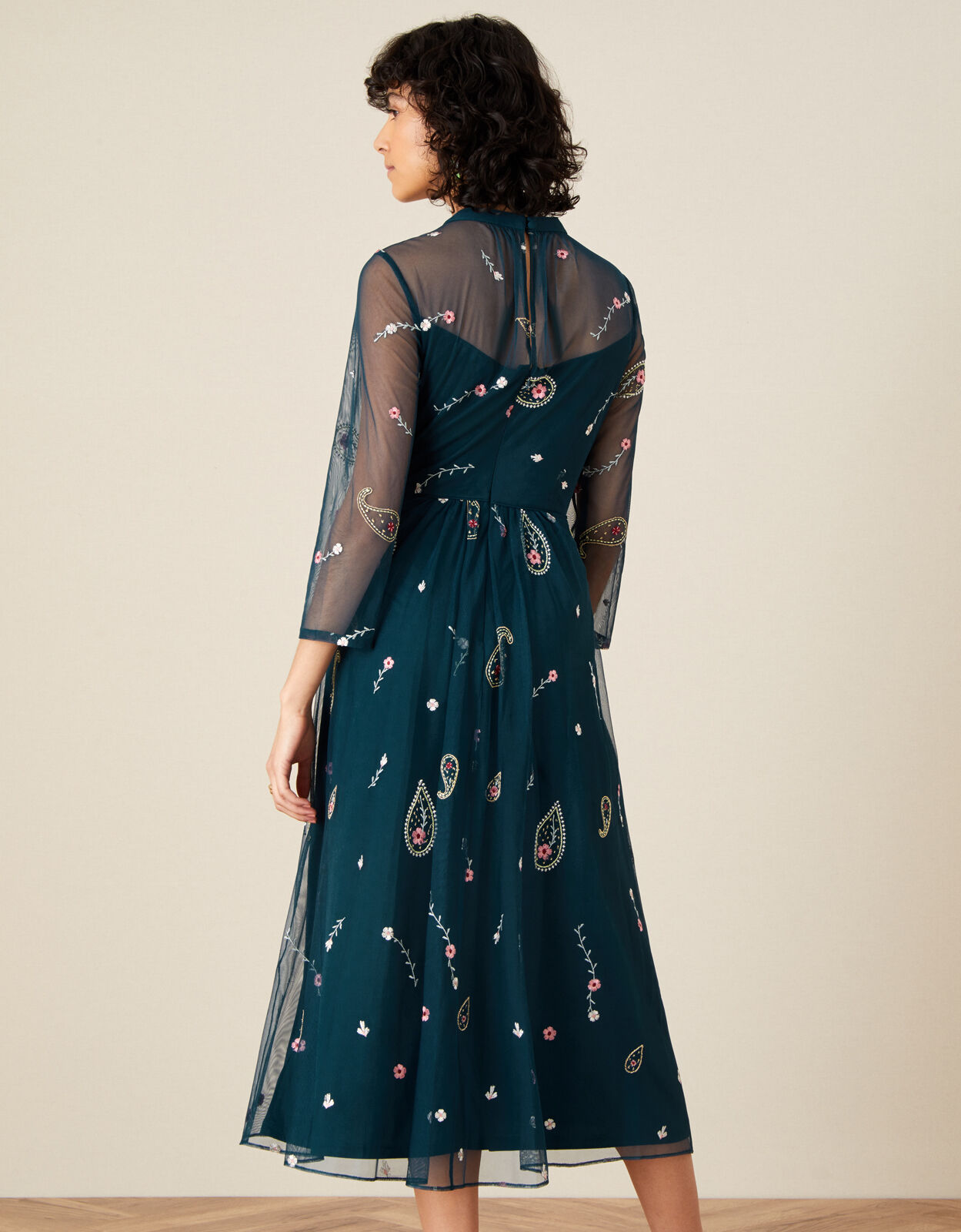 Cleo Paisley Print Embroidered Midi Dress Teal Monsoon Global Navigation Catalog Monsoon Global