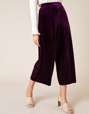 Velvet Cropped Trousers, Purple (PLUM), large