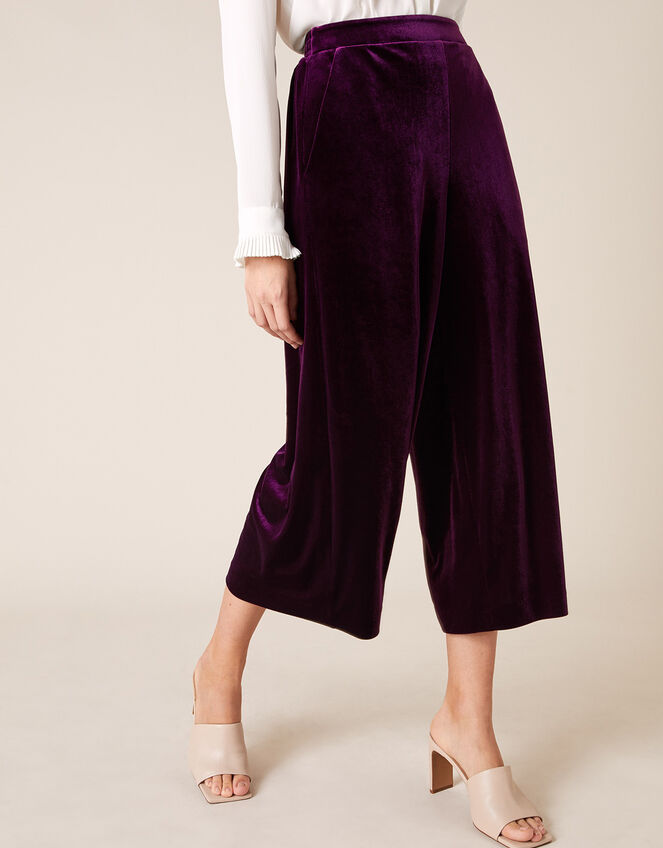 Velvet Cropped Trousers, Purple (PLUM), large