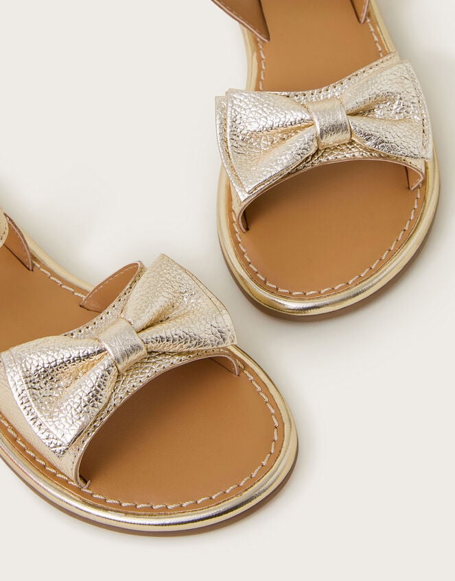 Leather Bow Sandals, Gold (GOLD), large