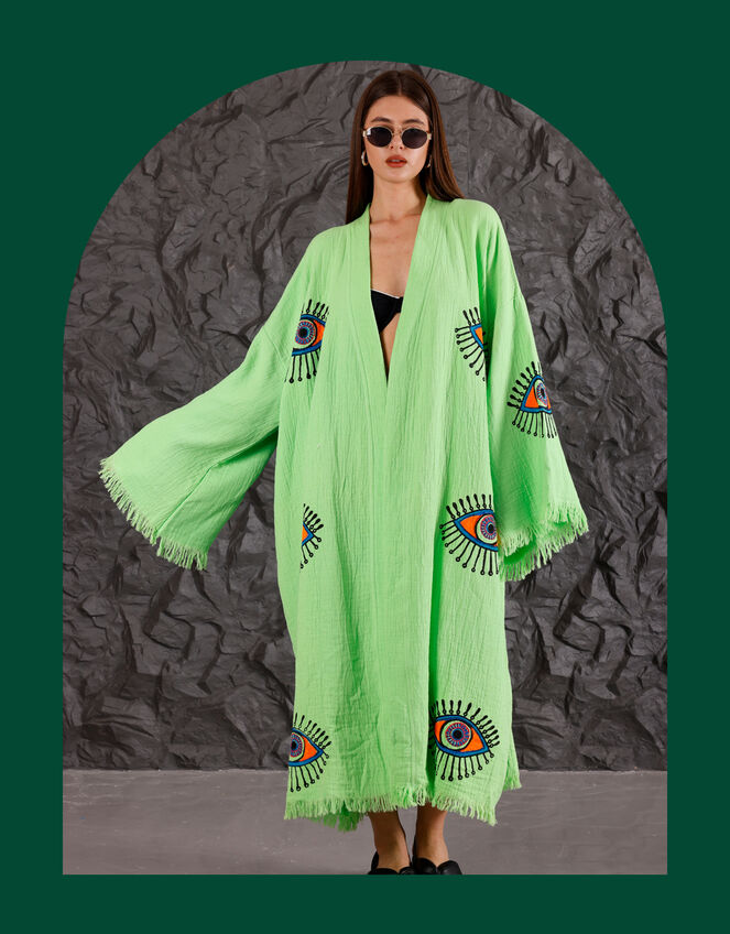 Meraki Beach Eye Print Kimono Robe, Green (GREEN), large