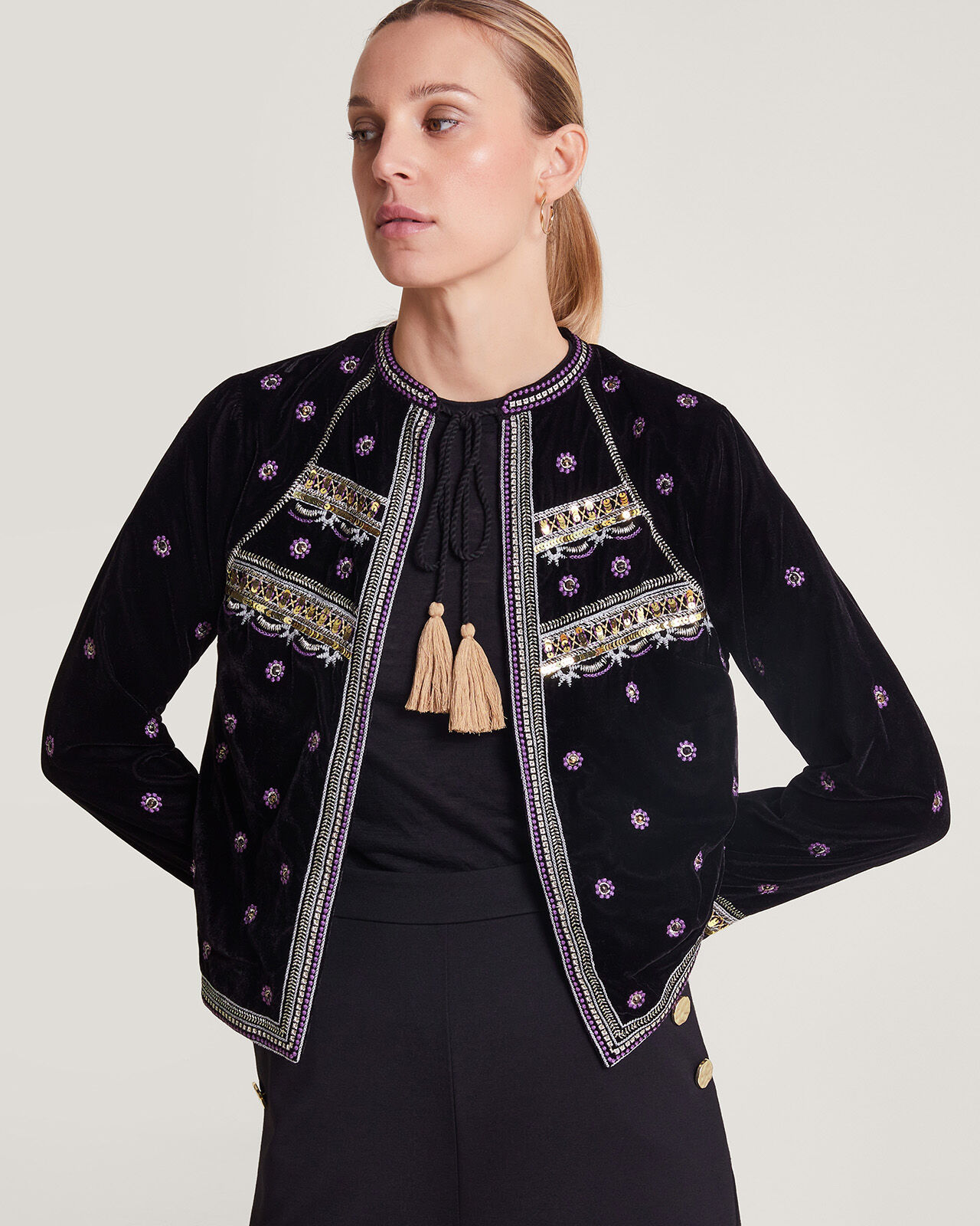 Velvet embellished top jacket