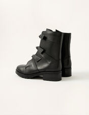 Bow Detail Biker Boots, Black (BLACK), large