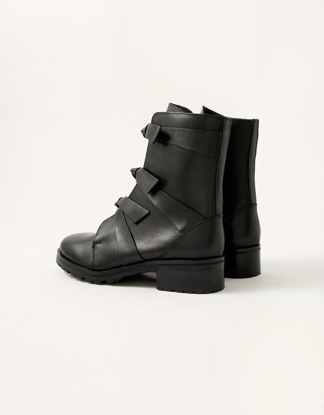 Bow Detail Biker Boots, Black (BLACK), large