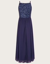 Tara Sequin Chiffon Prom Dress, Blue (NAVY), large