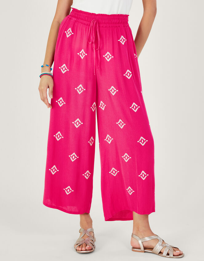 Embroidered Motif Wide Trousers, Pink (PINK), large