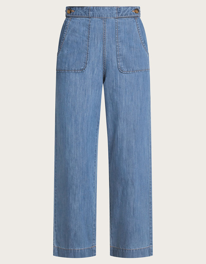 Harper Crop Wide Leg Pull-On Jeans Shorter Length, Blue (DENIM BLUE), large