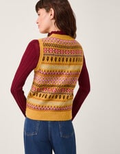 Fleur Fair Isle Button Knitted Vest, Yellow (OCHRE), large
