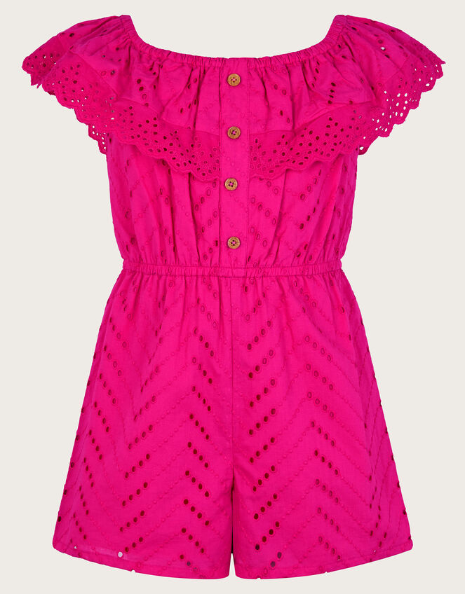 Broderie Ruffle Romper, Pink (PINK), large