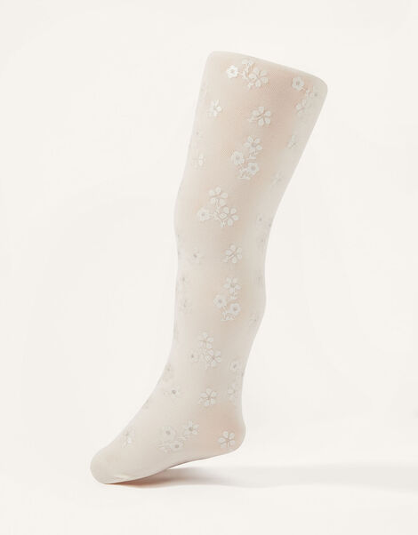 Baby Flower Perlato Print Tights, Ivory (IVORY), large