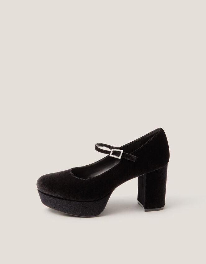 Polly Velvet Platform Mary Janes, Black (BLACK), large