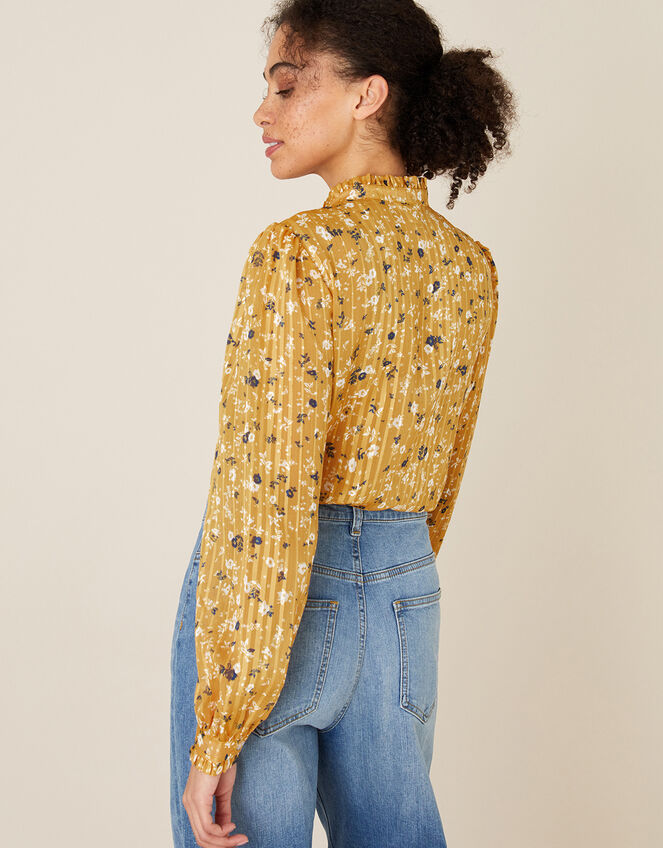 Ditsy Floral Frill Blouse, Yellow (OCHRE), large