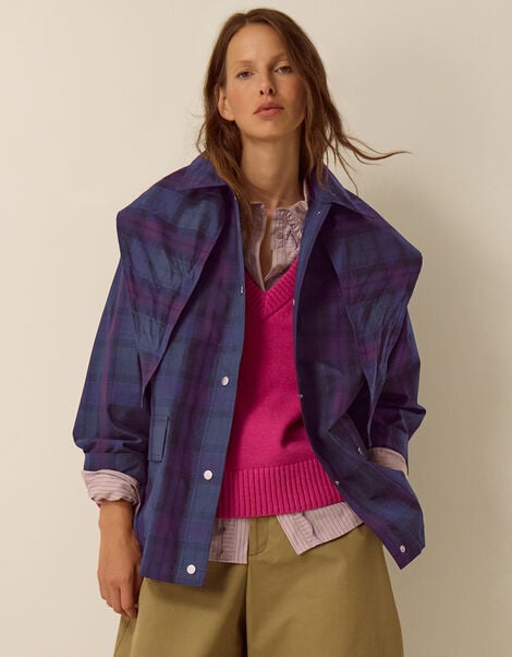 Elfie Check Print Jacket, Blue (NAVY), large