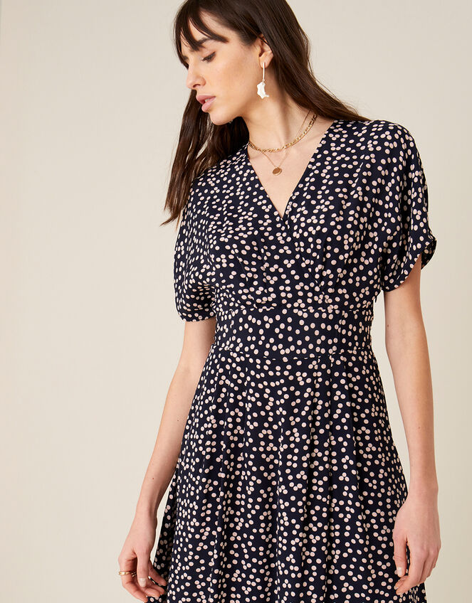 Spot Print Midi Dress, Blue (NAVY), large