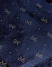 Bow Embellished Velvet Flare Jumpsuit, Blue (NAVY), large