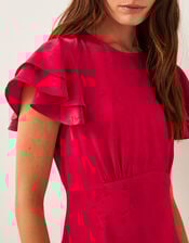 Ester Satin Ruffle Midi Dress, Red (RED), large