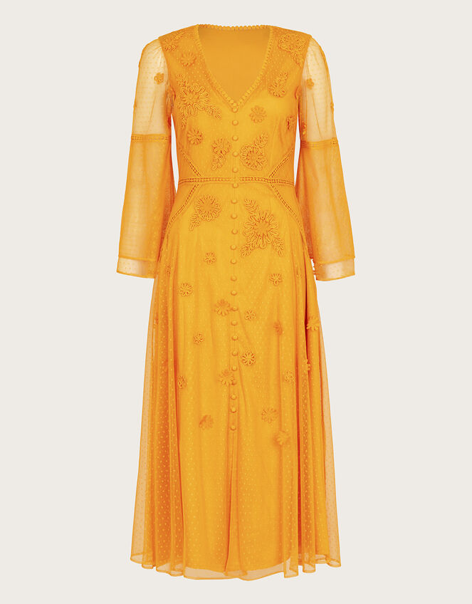 Alba Embroidered Tea Dress, Yellow (YELLOW), large