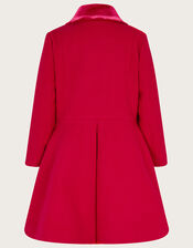 Velvet Trim Pleat Coat, Red (RED), large