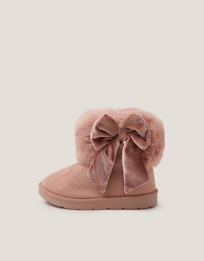 Baby Bow Faux Fur Boots, Pink (PINK), large