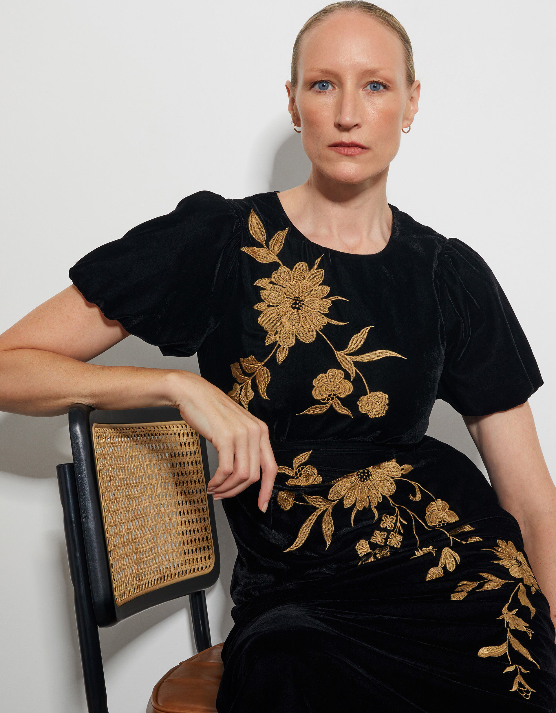 Sondra Black Velvet Embroidered Mini Dress