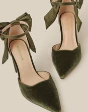 Viera Velvet Bow Pointed Toe Heels, Green (OLIVE), large