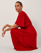 Paula Braided Jersey Midi Dress, Red (RED), large