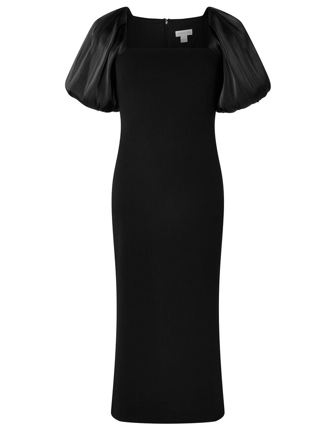 Eliza Organza Puff Sleeve Midi Dress, Black (BLACK), large