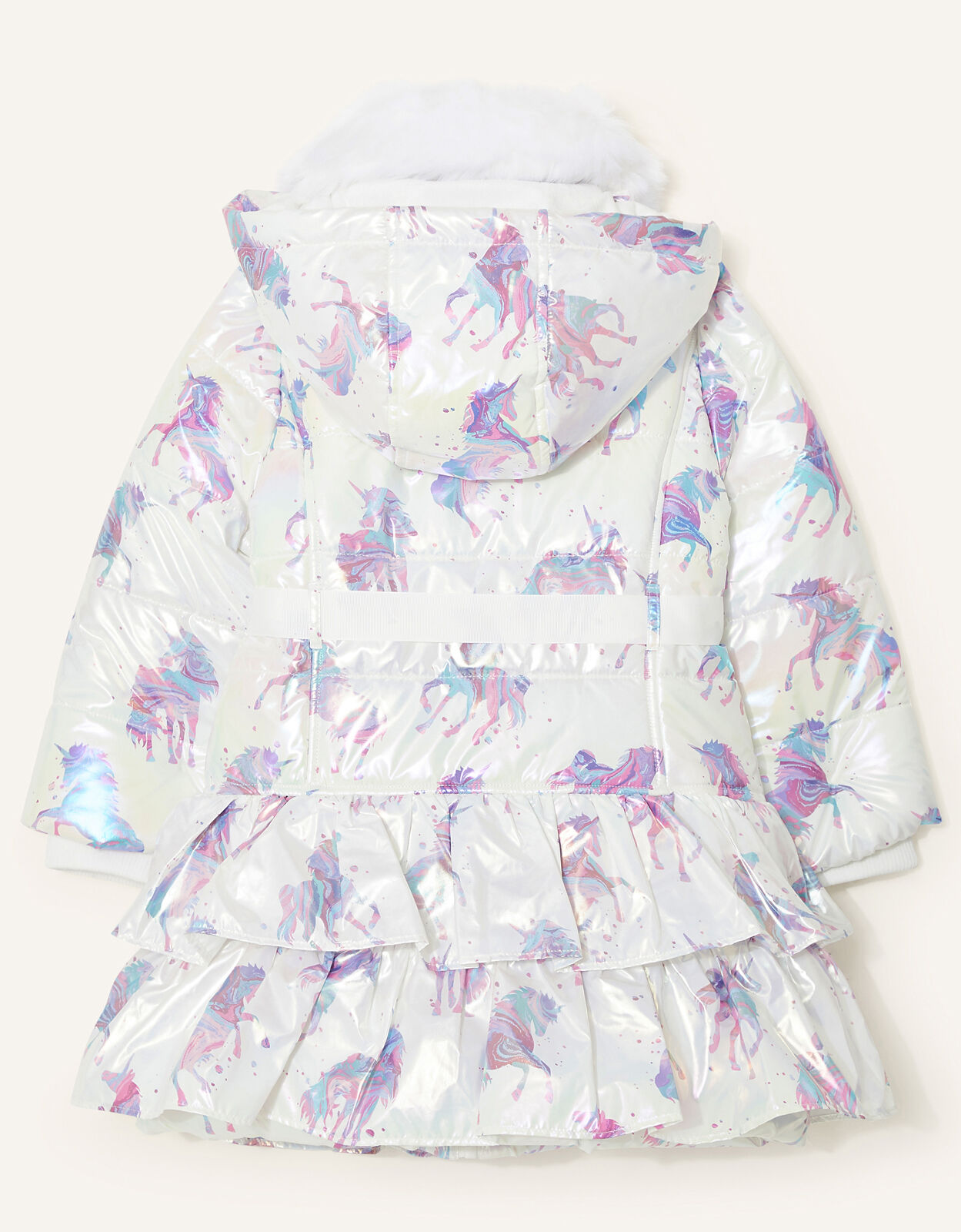 Shimmer Unicorn Frill Padded Coat Ivory