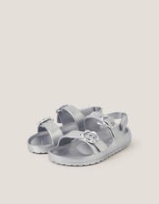 Metallic EVA Buckle Strap Sandals, Silver (SILVER), large