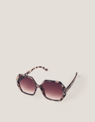 Oversized Hexagonal Sunglasses, Natural (NEUTRAL), large