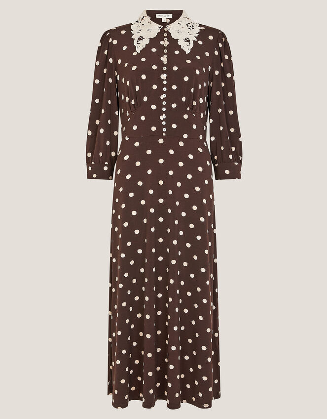brown v neck mini dress Nellie Mini Dress Brown Polka Dot main image 0