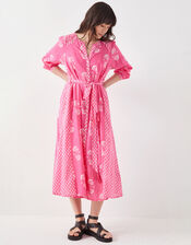 East Amber Hand-Screen Floral Print Midi Dress, Pink (PINK), large