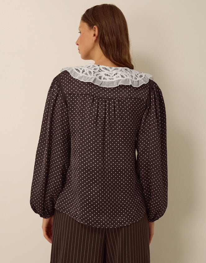 Shae Polka Dot Lace Top, Brown (CHOCOLATE), large